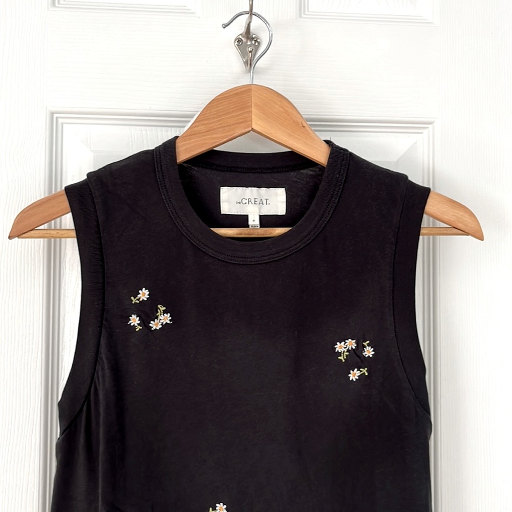 THE GREAT Embroidered Daisy Floral, Black